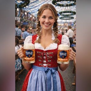 Pair of Samuel Adams Beer Mug Octoberfest Dimpled Glass Stein 0.5L